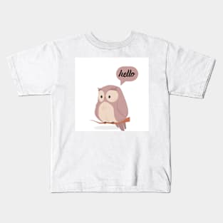 Cute owl say hello Kids T-Shirt